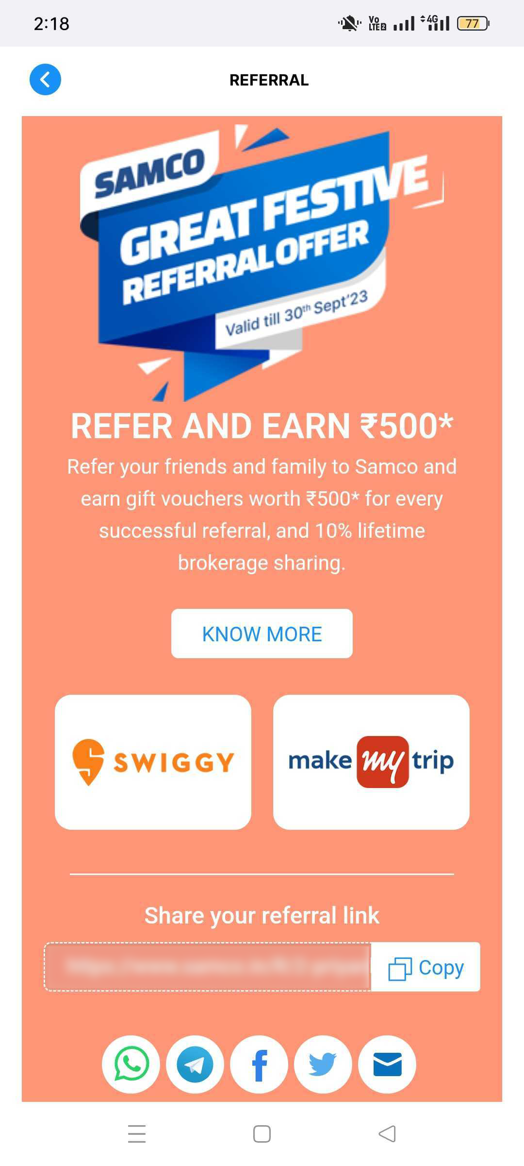 How to refer friends through the Samco app? Samco