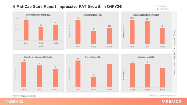 The accompanying chart represents the 6 mid-cap stars that report impressive PAT growth in Q4FY24.