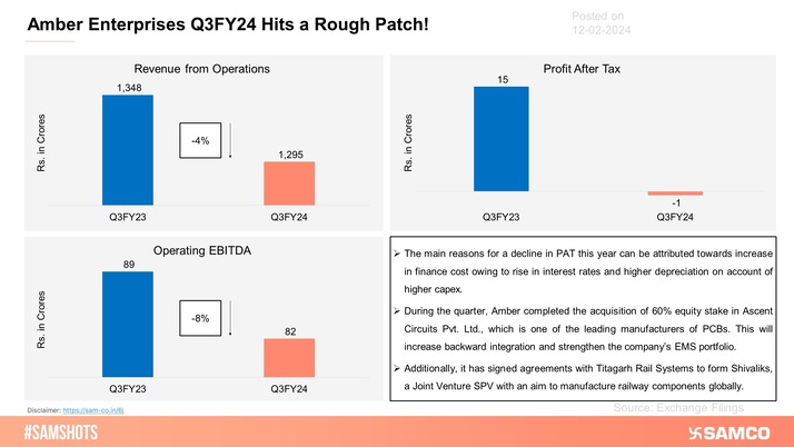 The below chart shows how Amber Enterprises performed during Q3FY24.