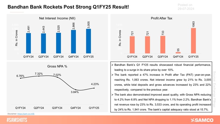 The above chart shows the stellar performance displayed by Bandhan Bank Limited during Q1FY25.