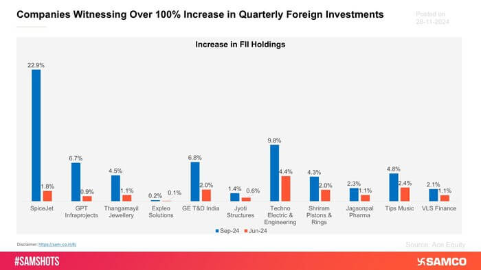 Here&rsquo;s the list of companies in which FIIs increased their stake in the Sep-24 quarter.