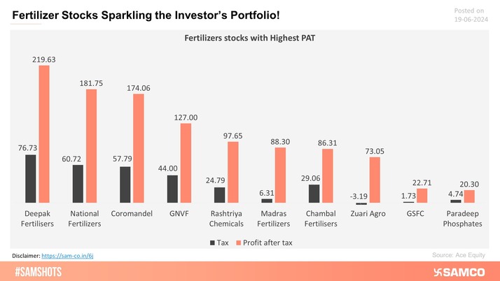 The chart below shows fertilizer stocks with the highest PAT that are attracting investors.