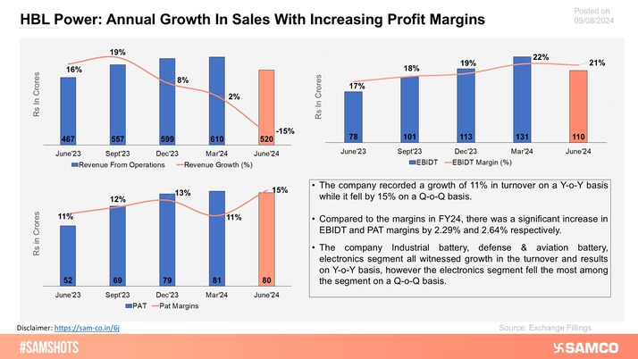 The chart displays the incremental increase in operating margins led to  profit growth for HBL Power in Q1FY25