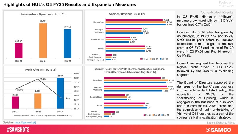 HUL’s Q3 FY25 results with segment breakup is outlined below