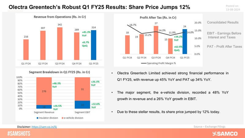 A snapshot of Olectra Greentech’s financial results for Q1 FY25 is presented below: