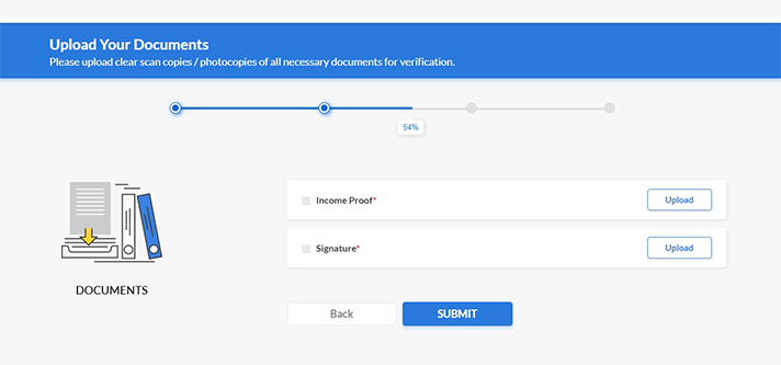 Upload your income proof and signature and click submit