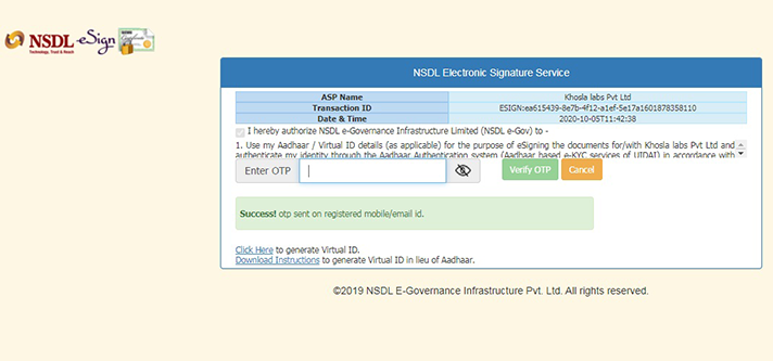 On the next screen, input the OTP received from NSDL and click on verify OTP