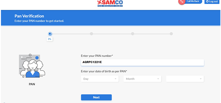 Fill in your PAN number, and date of birth and click next