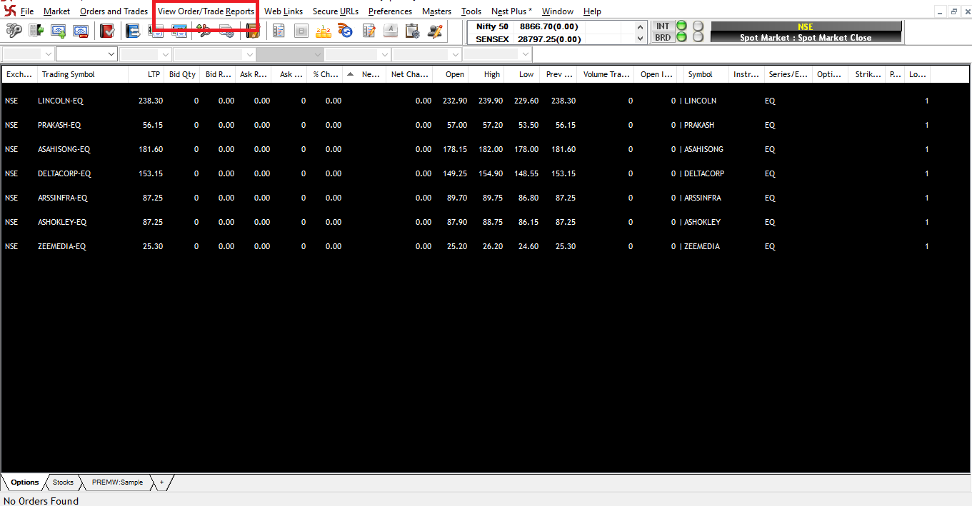 Accessing Pending Order / Open Orders Window Via the View Trade/Order Menu