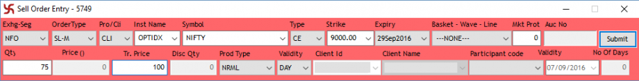 Stop Loss Order Example Sell Order