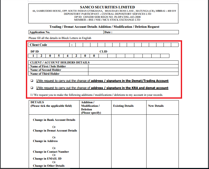 Trading Demat Account Details Addition Modification Deletion Request- Enter client ID Highlighted