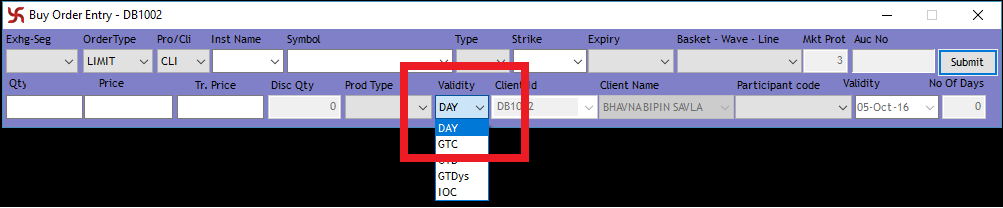 End of Day - (DAY) Validity Order in SAMCO NEST Trader