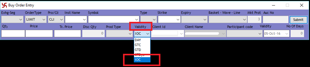 Order Validity - IOC - Immediate or Cancel Order Validity - SAMCO NEST Trader