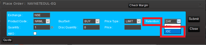 Order Validity - IOC - Immediate or Cancel Order Validity - SAMCO Web Xpress