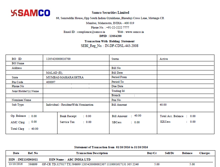 Demat statement