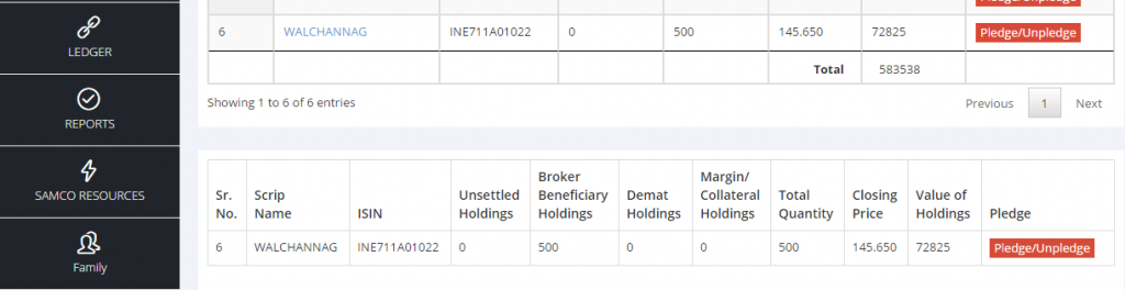 Broker Beneficiary Holdings - Holdings Menu in SAMCO STAR