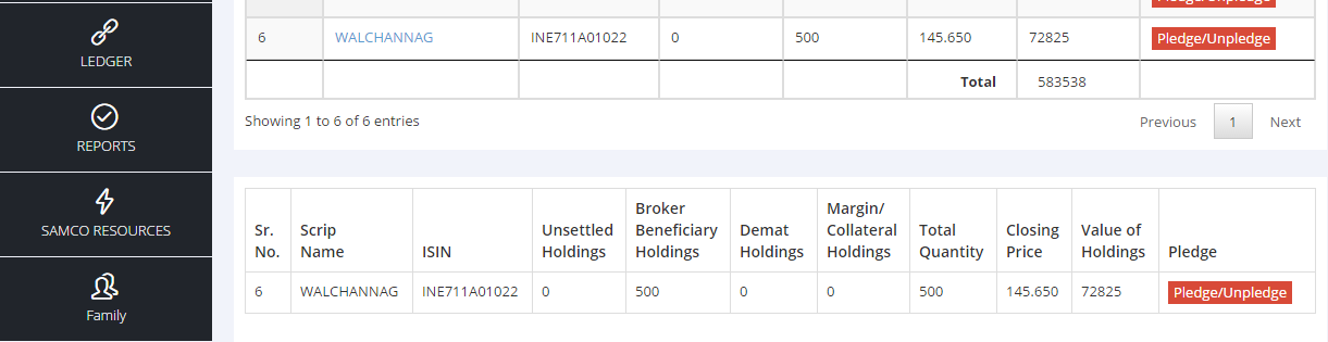 Collateral Holdings in SAMCO STAR