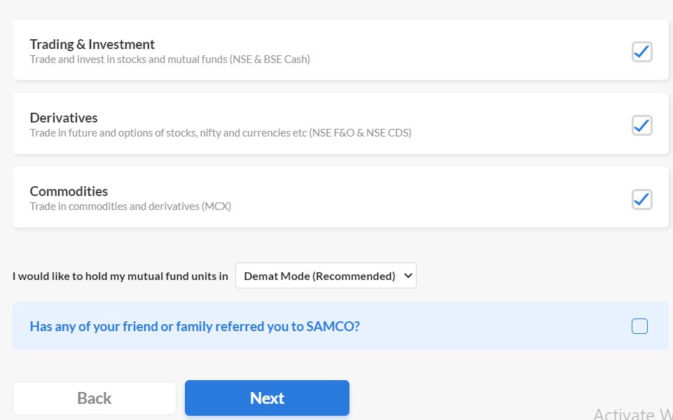samco-account-choose-trading-segments