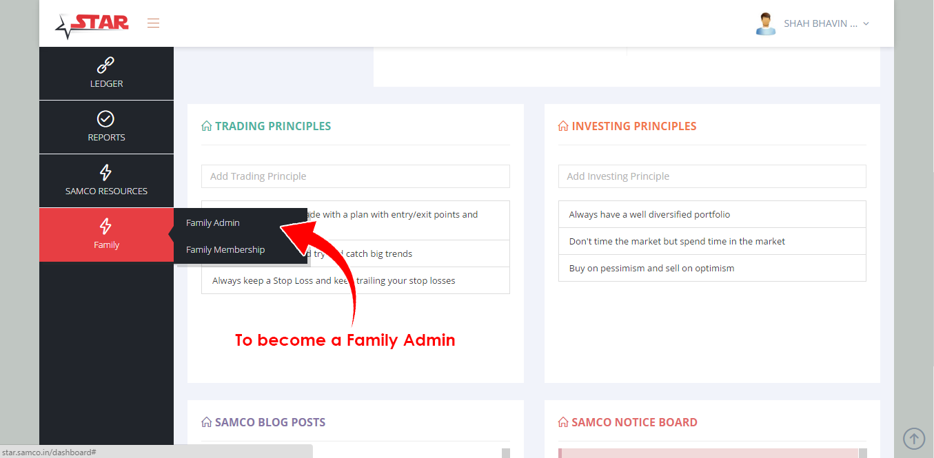 What is Family Admin Feature in Samco Star Back Office?