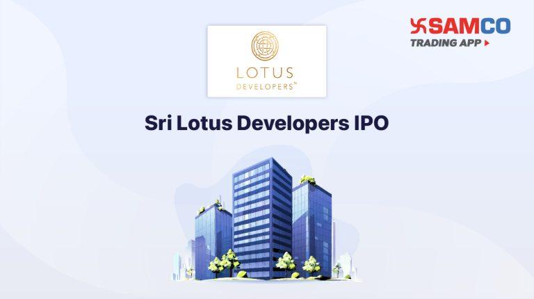 Sri Lotus Developers IPO announcement banner, featuring the company logo, company name, and a design vector.