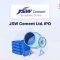 JSW Cement IPO announcement banner, featuring the company logo, company name, and a design vector.