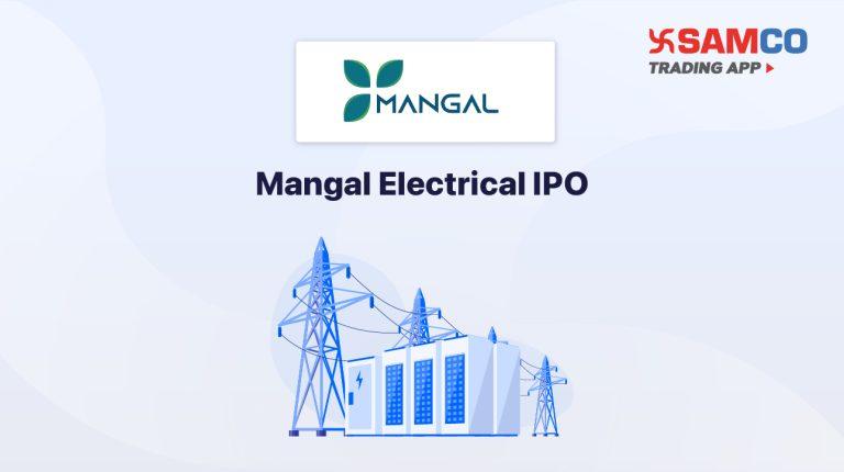 Mangal Electrical IPO announcement banner, featuring the company logo, company name, and a design vector.