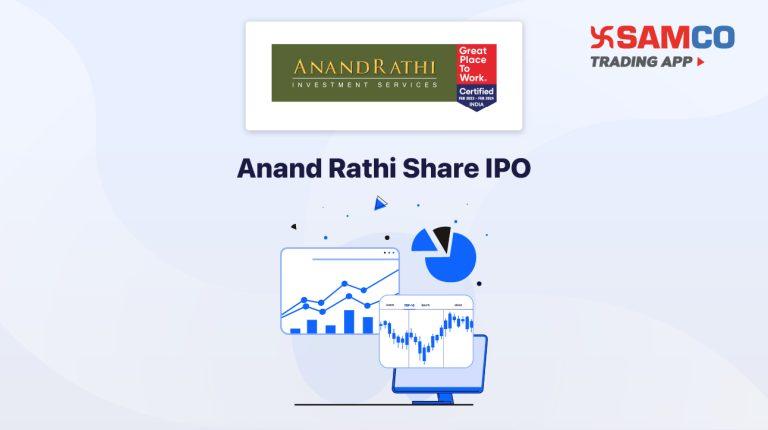 Anand Rathi Share IPO announcement banner, featuring the company logo, company name, and a design vector.