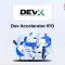 Dev Accelerator IPO announcement banner, featuring the company logo, company name, and a design vector.