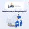 Jain Resource Recycling IPO announcement banner, featuring the company logo, company name, and a design vector.