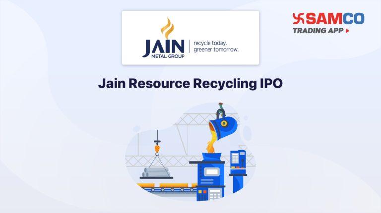 Jain Resource Recycling IPO announcement banner, featuring the company logo, company name, and a design vector.