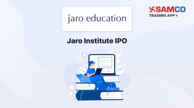 Jaro Institute IPO announcement banner, featuring the company logo, company name, and a design vector.