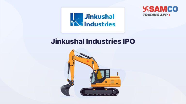 Jinkushal Industries IPO announcement banner, featuring the company logo, company name, and a design vector.