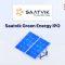 Saatvik Green Energy IPO announcement banner, featuring the company logo, company name, and a design vector.