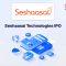 Seshaasai Technologies IPO announcement banner, featuring the company logo, company name, and a design vector.
