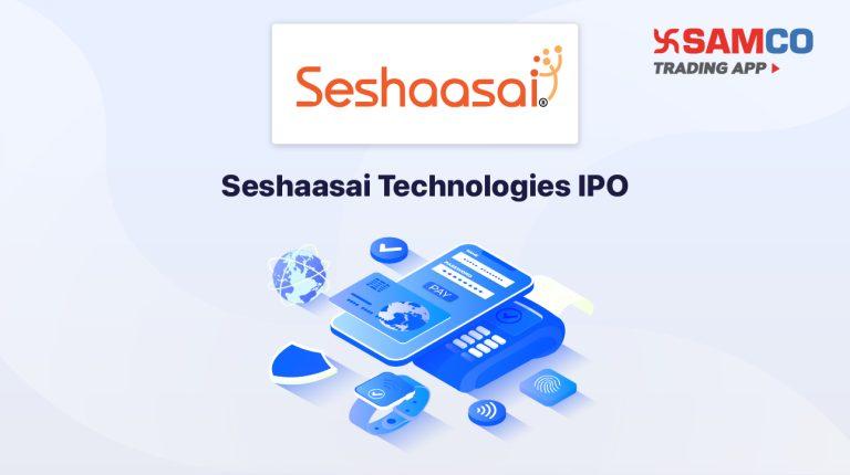Seshaasai Technologies IPO announcement banner, featuring the company logo, company name, and a design vector.