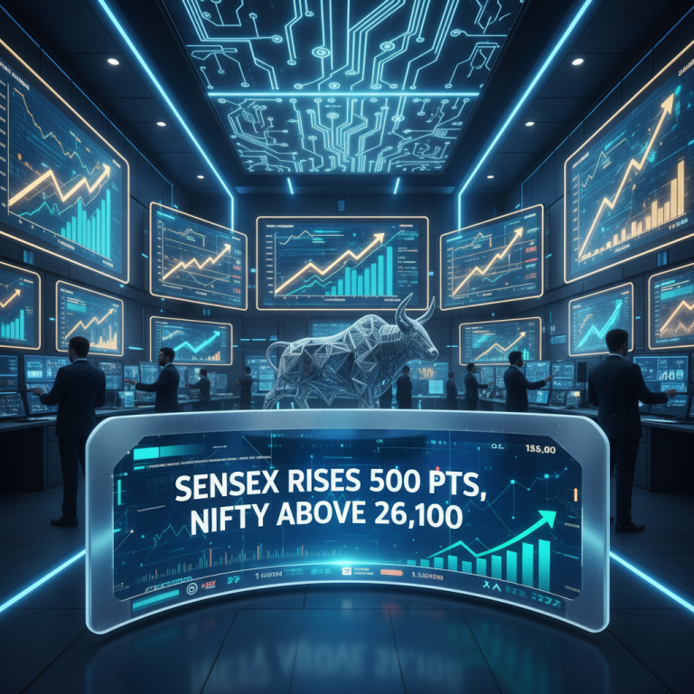 Sensex Rises 500 Pts, Nifty Above 26,100: Positive Global Cues and Foreign Fund Inflows Drive Market Rally