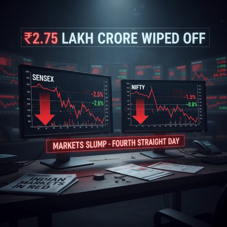 Sensex and Nifty News: Markets Slump for Fourth Straight Day, ₹2.75 Lakh Crore Wiped Off
