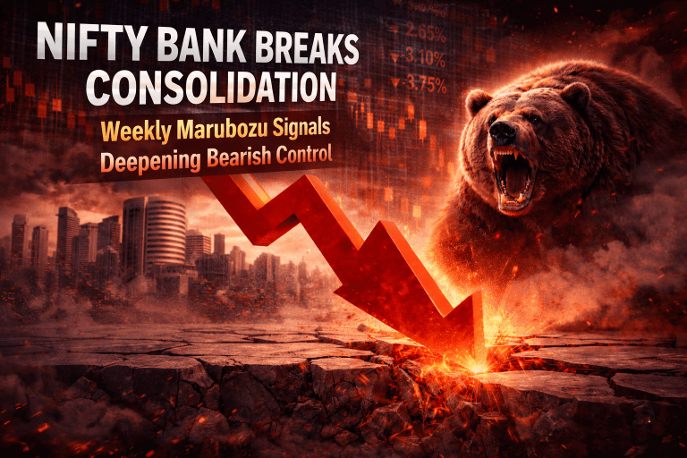 Nifty Bank Breaks Three-Month Consolidation; Weekly Marubozu Signals Deepening Bearish Control