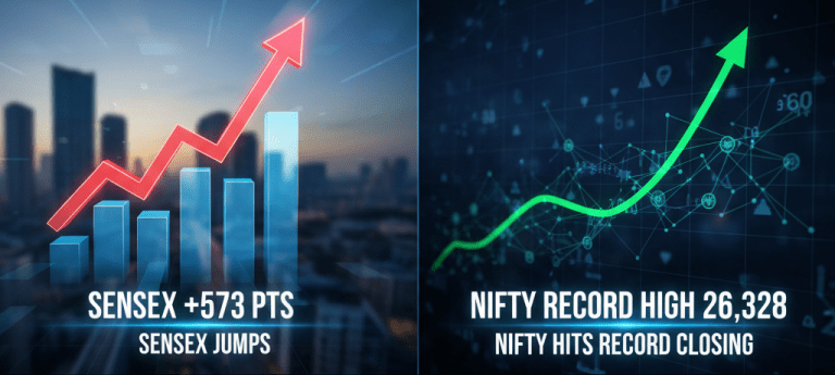 Sensex and Nifty News: Sensex Jumps 573 Points, Nifty Hits Record Closing High of 26,328