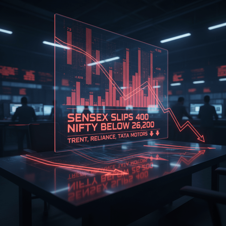 Sensex falls nearly 400 points, Nifty 50 slips below 26,200 as profit booking weighs on Dalal Street