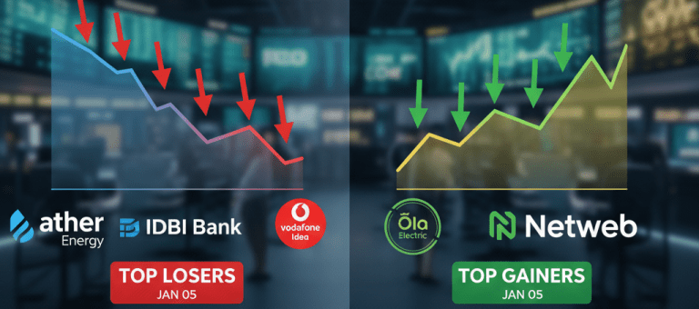Top Gainers & Losers on Jan 05: Ather Energy, IDBI Bank, Vodafone Idea Lead Declines; Ola Electric, Netweb Shine