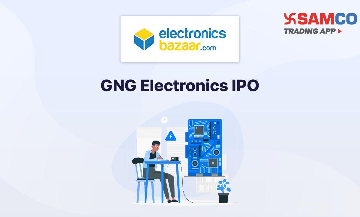 GNG Electronics IPO logo and name centered on stylized vector design announcing IPO.