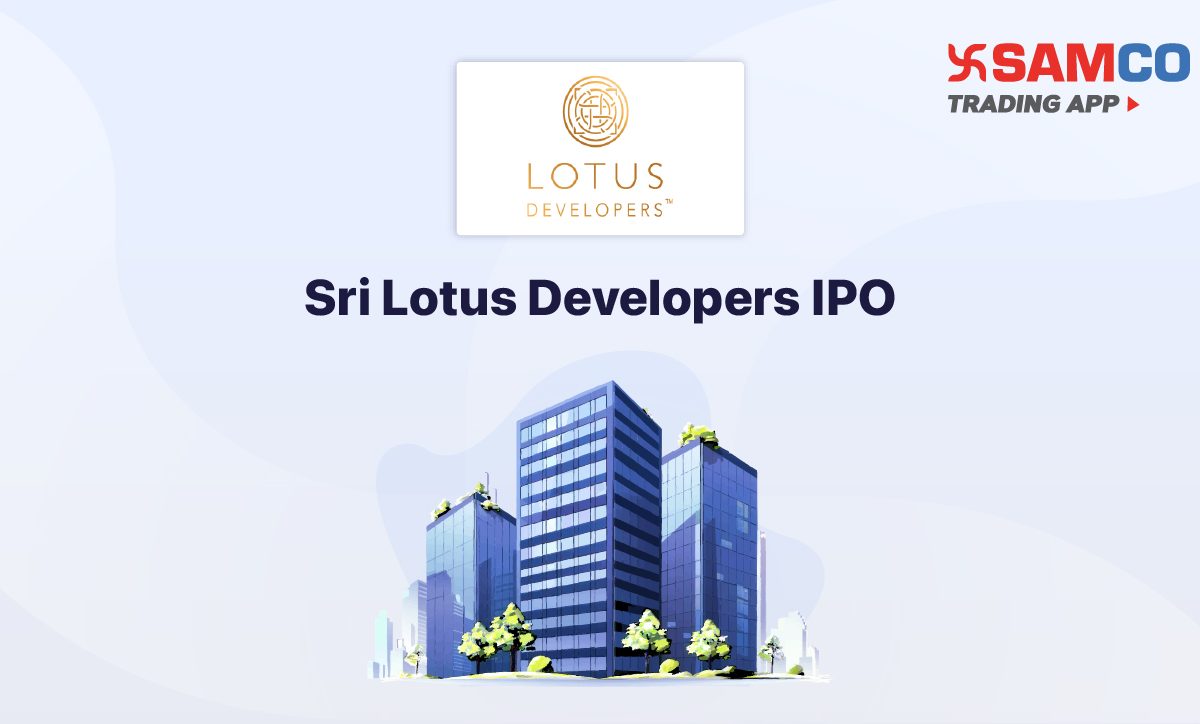 Sri Lotus Developers IPO announcement banner, featuring the company logo, company name, and a design vector.