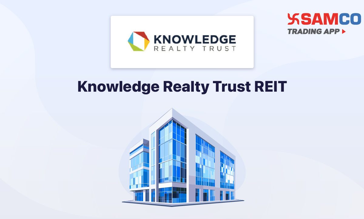 Knowledge Realty Trust REIT announcement banner, featuring the company logo, company name, and a design vector.