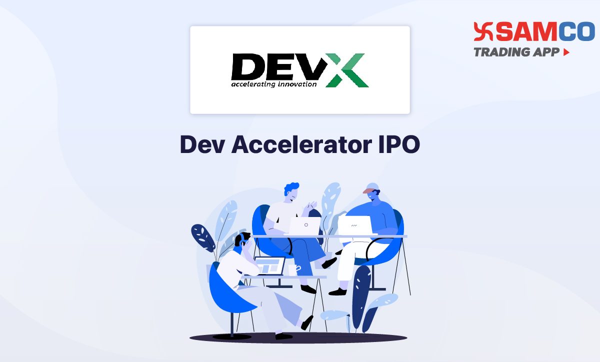 Dev Accelerator IPO announcement banner, featuring the company logo, company name, and a design vector.