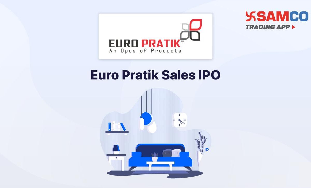 Euro Pratik Sales IPO announcement banner, featuring the company logo, company name, and a design vector.