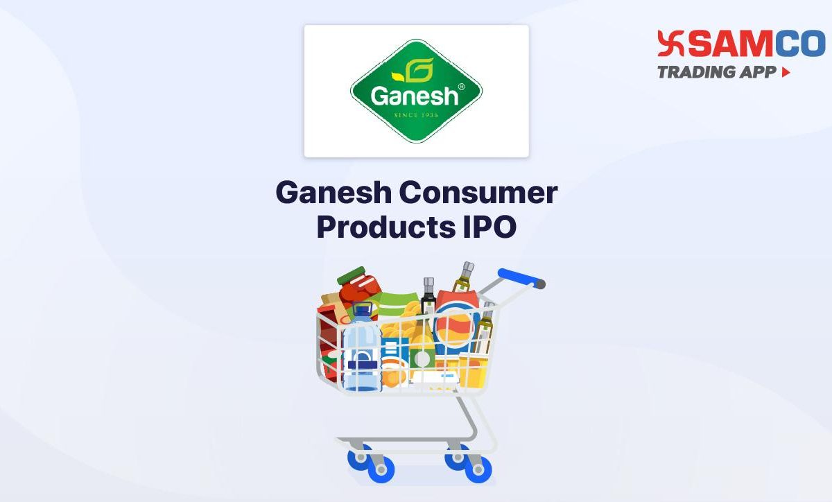 Ganesh Consumer Products IPO announcement banner, featuring the company logo, company name, and a design vector.