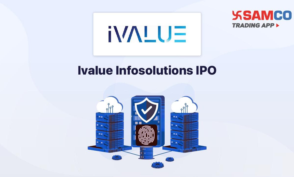 Ivalue Infosolutions IPO announcement banner, featuring the company logo, company name, and a design vector.