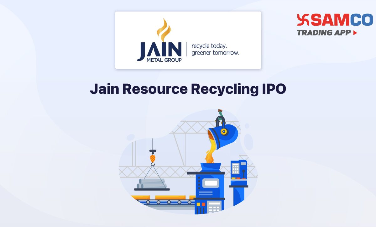Jain Resource Recycling IPO announcement banner, featuring the company logo, company name, and a design vector.