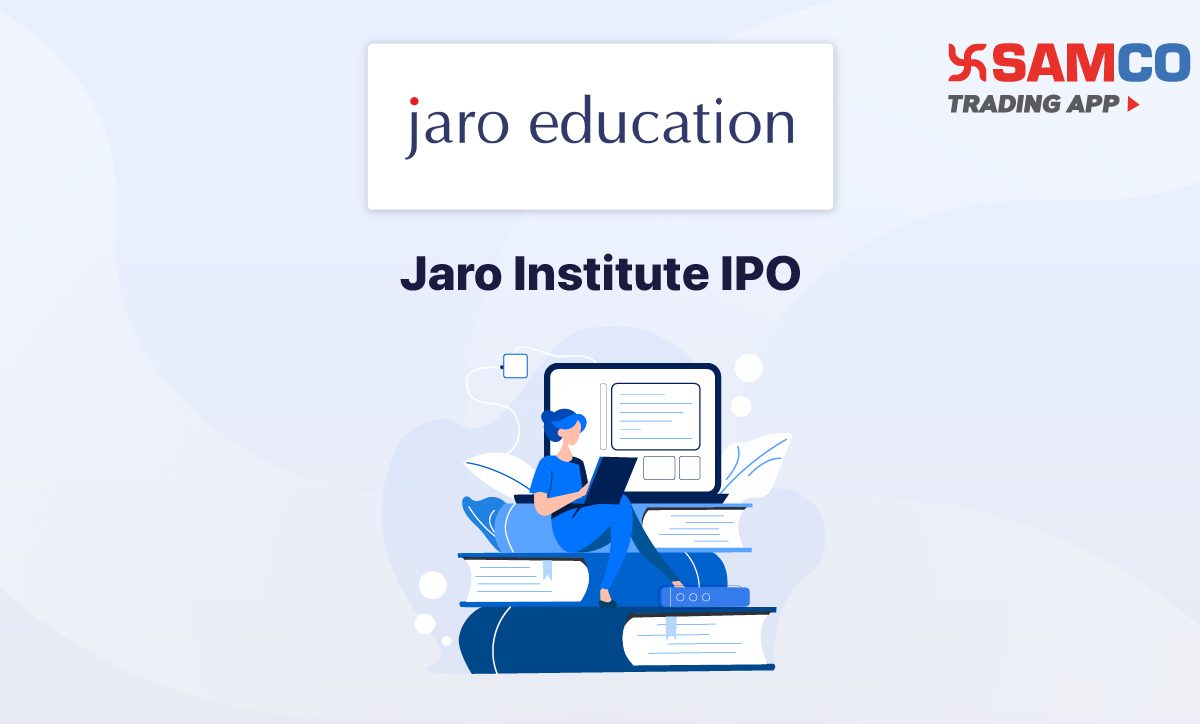 Jaro Institute IPO announcement banner, featuring the company logo, company name, and a design vector.